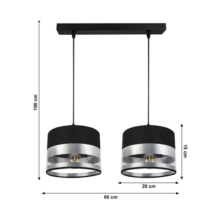 Luster na lanku MILO 2xE27/60W/230V strieborná/čierna