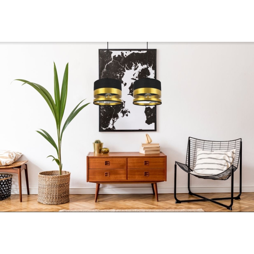Luster na lanku MILO 2xE27/60W/230V zlatá/čierna