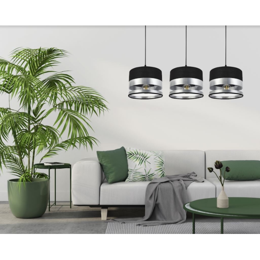 Luster na lanku MILO 3xE27/60W/230V strieborná/čierna