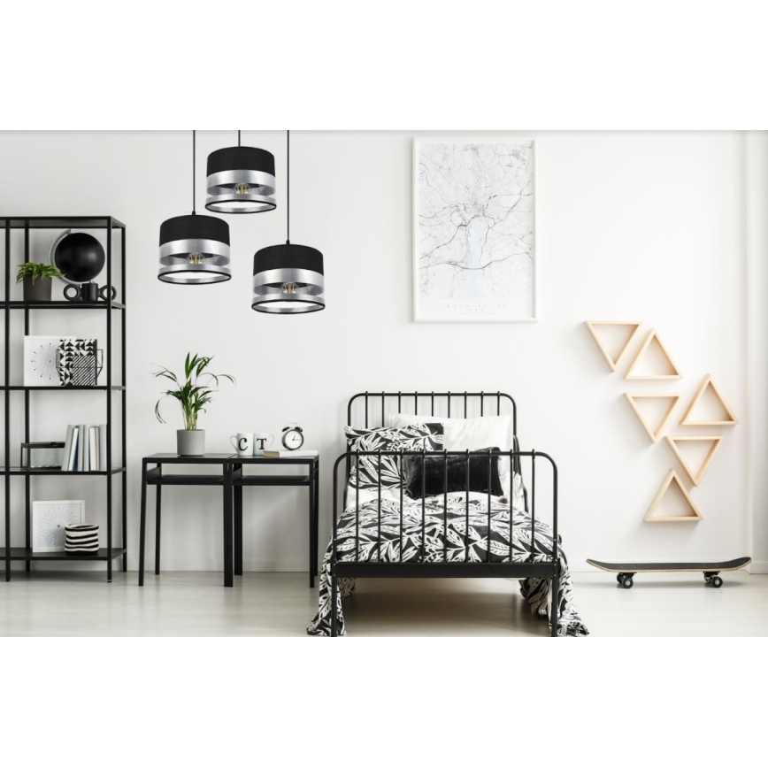 Luster na lanku MILO 3xE27/60W/230V strieborná/čierna