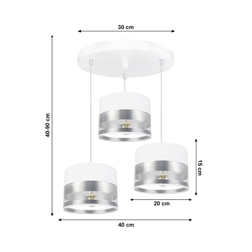 Luster na lanku MILO 3xE27/60W/230V strieborná