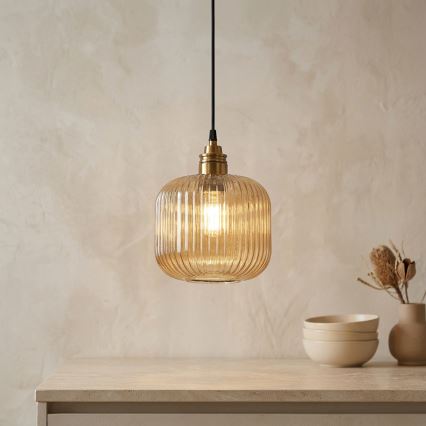 Luster na lanku MILOU 1xE27/15W/230V zlatá/zadymená béžová