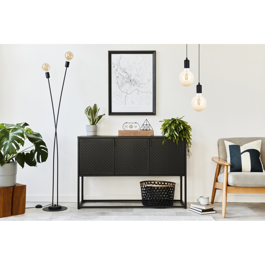 Luster na lanku MIROS 2xE27/60W/230V guľatý čierna