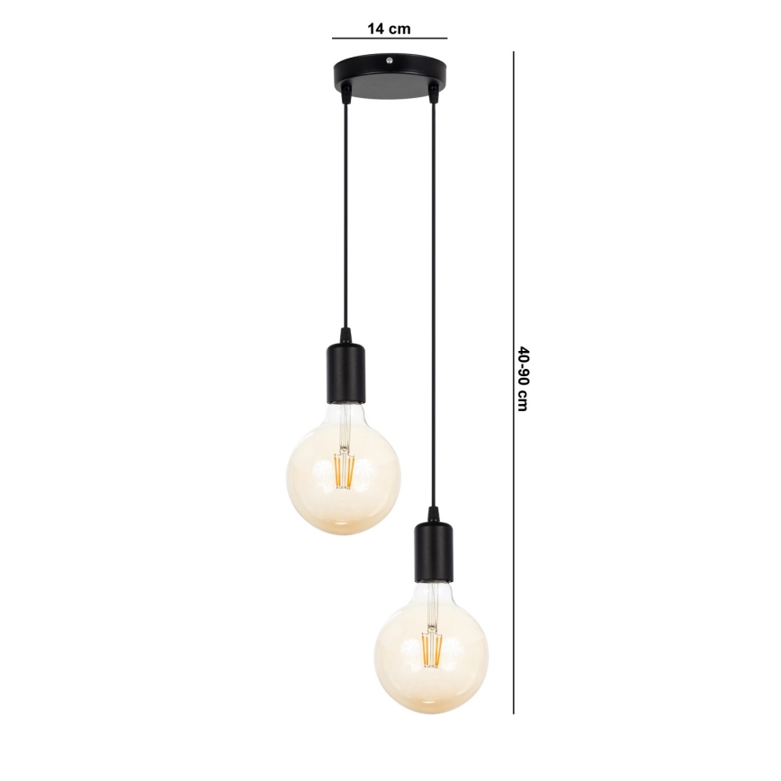 Luster na lanku MIROS 2xE27/60W/230V guľatý čierna