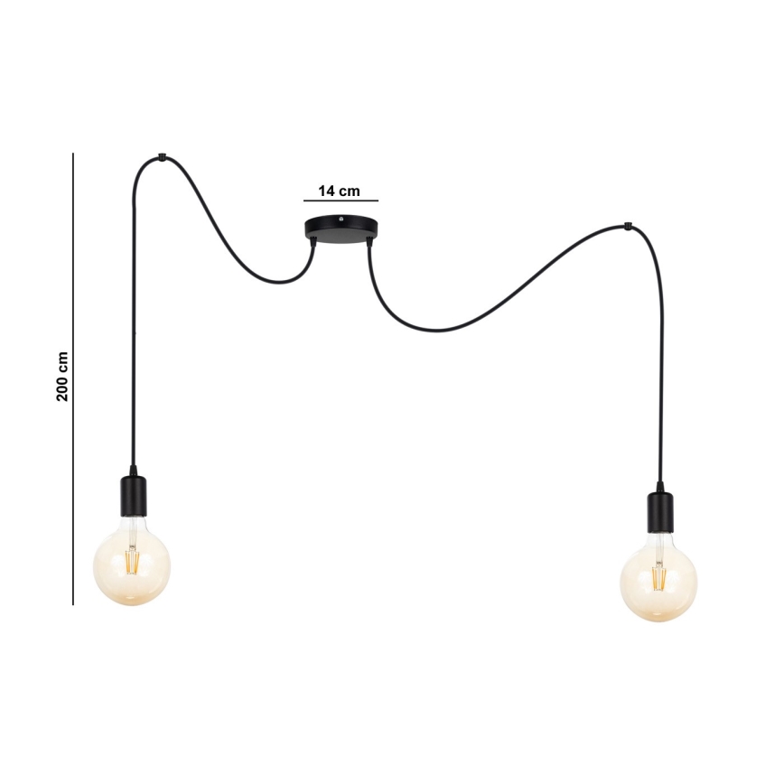 Luster na lanku MIROS 2xE27/60W/230V pavúk čierna