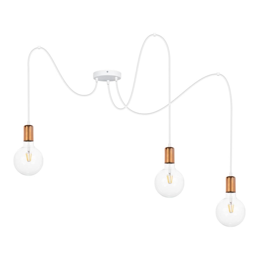 Luster na lanku MIROS 3xE27/60W/230V pavúk biela/medená