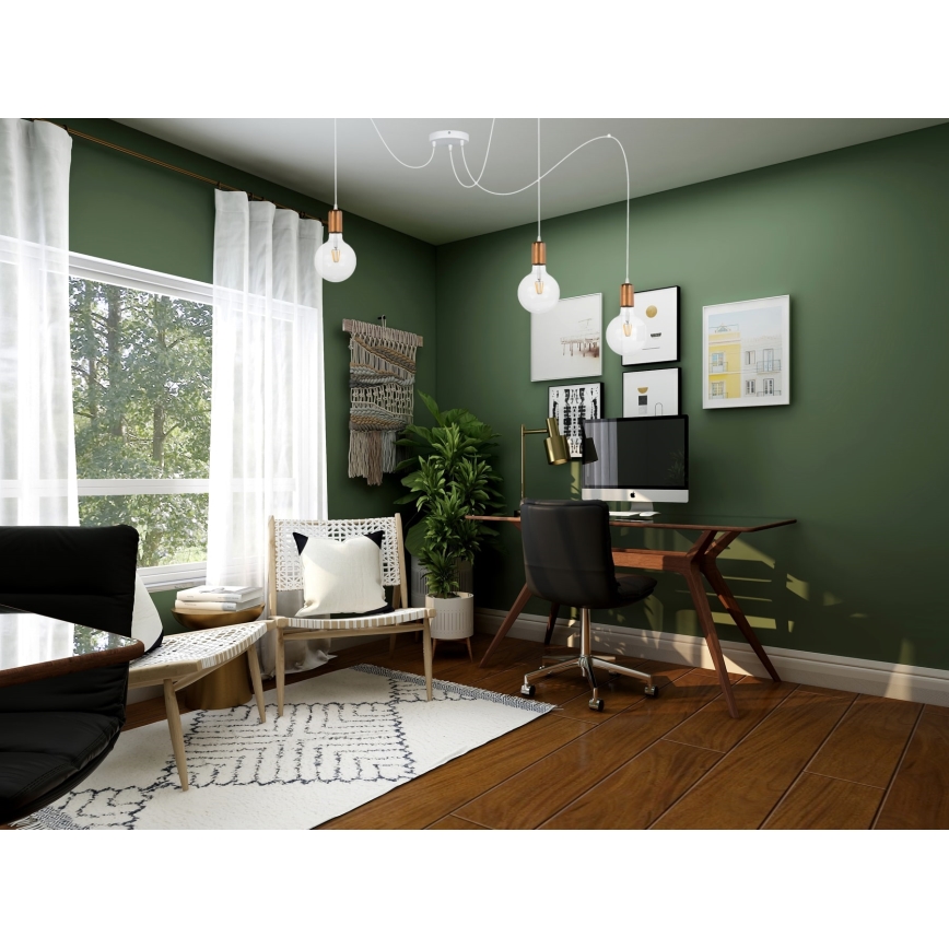 Luster na lanku MIROS 3xE27/60W/230V pavúk biela/medená