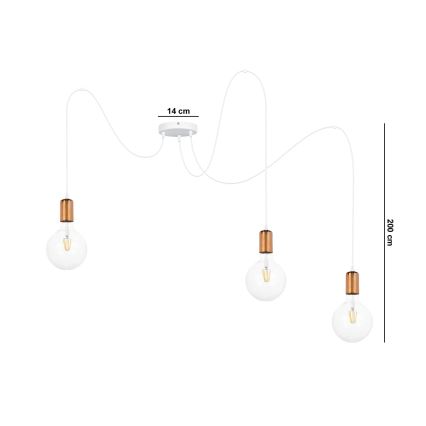 Luster na lanku MIROS 3xE27/60W/230V pavúk biela/medená