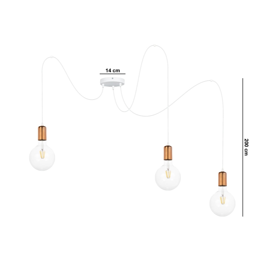 Luster na lanku MIROS 3xE27/60W/230V pavúk biela/medená