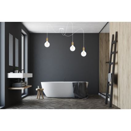 Luster na lanku MIROS 3xE27/60W/230V pavúk biela/zlatá