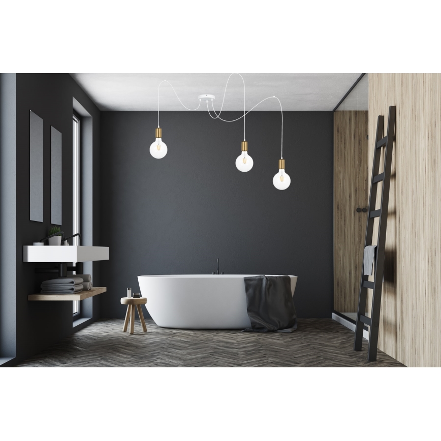 Luster na lanku MIROS 3xE27/60W/230V pavúk biela/zlatá