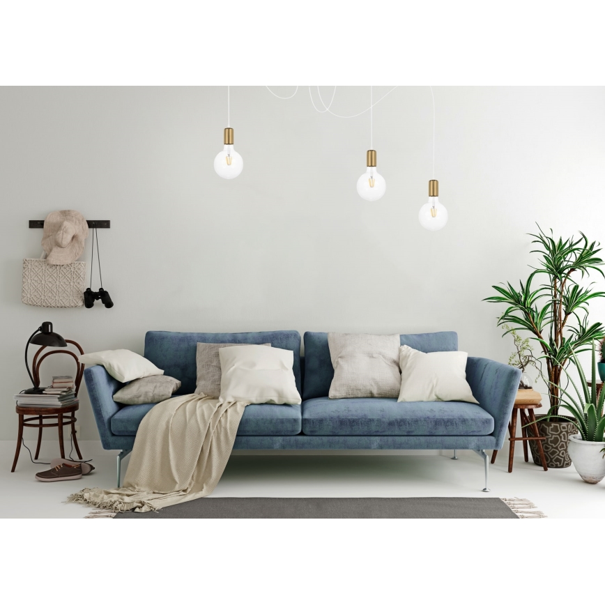 Luster na lanku MIROS 3xE27/60W/230V pavúk biela/zlatá