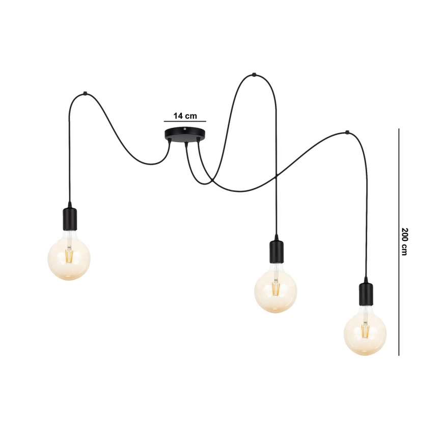 Luster na lanku MIROS 3xE27/60W/230V pavúk čierna