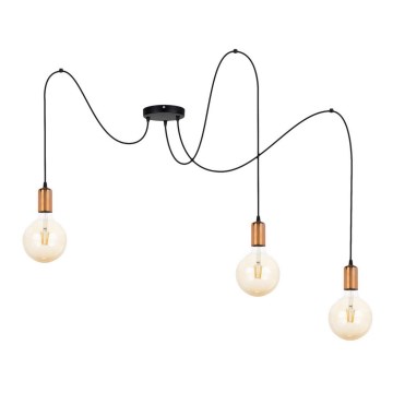 Luster na lanku MIROS 3xE27/60W/230V pavúk čierna/medená