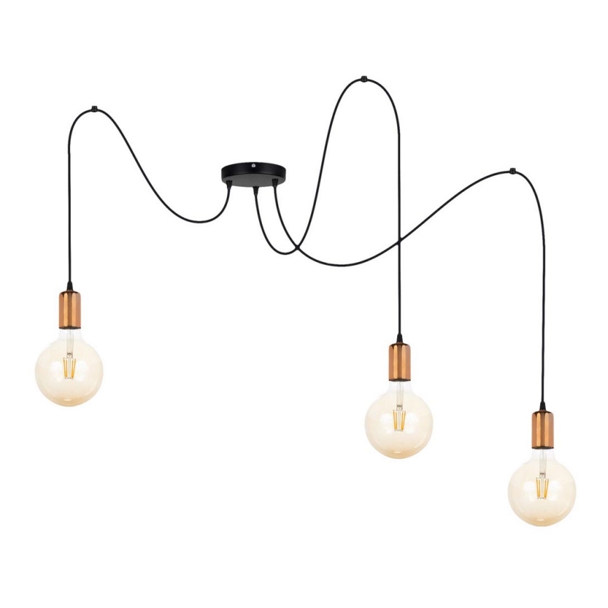 Luster na lanku MIROS 3xE27/60W/230V pavúk čierna/medená