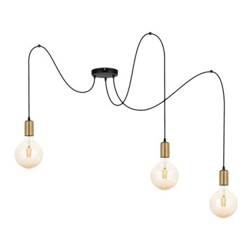 Luster na lanku MIROS 3xE27/60W/230V pavúk čierna/zlatá