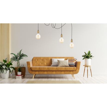 Luster na lanku MIROS 3xE27/60W/230V pavúk čierna/zlatá