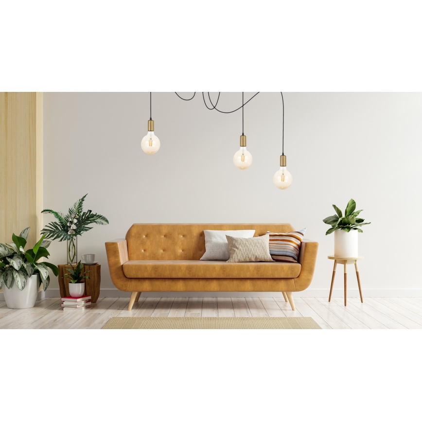 Luster na lanku MIROS 3xE27/60W/230V pavúk čierna/zlatá