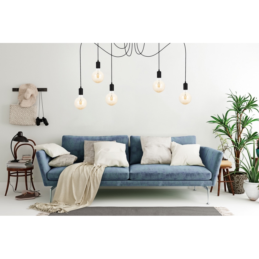 Luster na lanku MIROS 5xE27/60W/230V pavúk čierna