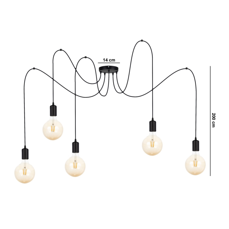 Luster na lanku MIROS 5xE27/60W/230V pavúk čierna