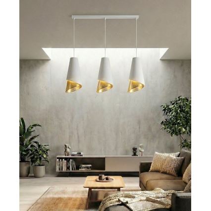 Luster na lanku MODA 3xE27/15W/230V biely/zlatý