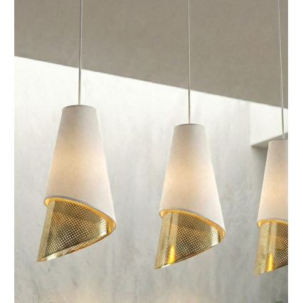 Luster na lanku MODA 3xE27/15W/230V biely/zlatý
