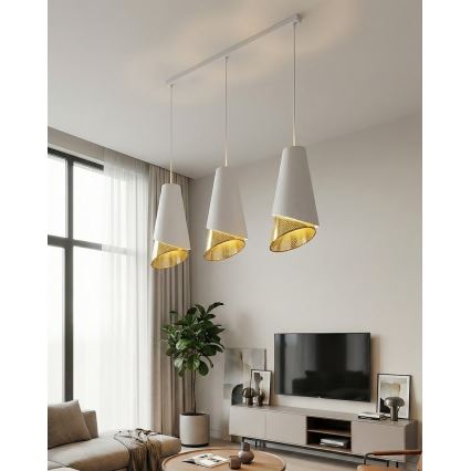 Luster na lanku MODA 3xE27/15W/230V biely/zlatý