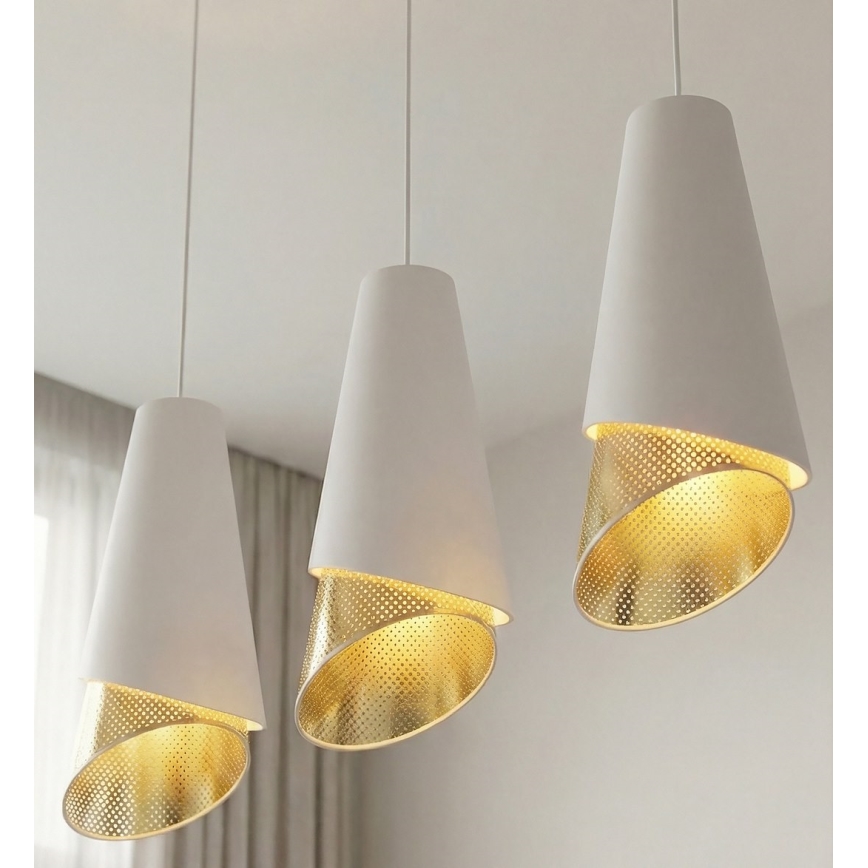 Luster na lanku MODA 3xE27/15W/230V biely/zlatý