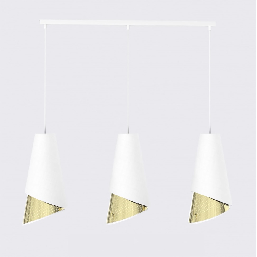 Luster na lanku MODA 3xE27/15W/230V biely/zlatý