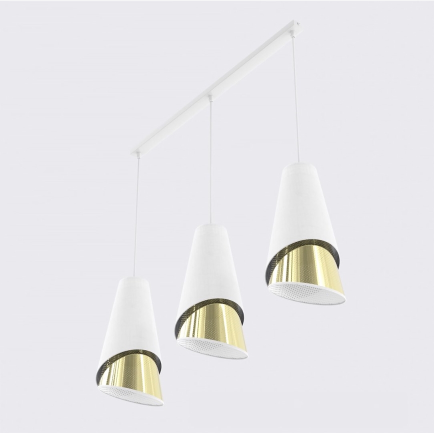 Luster na lanku MODA 3xE27/15W/230V biely/zlatý