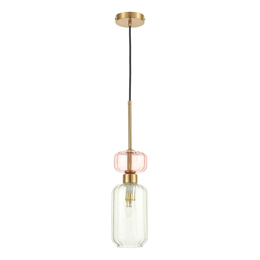 Luster na lanku MOLLY 1xE14/40W/230V pr. 12 cm zlatá/zelená/ružová