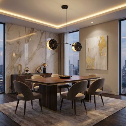 Luster na lanku MOTIF 2xE27/15W/230V čierna/zlatá