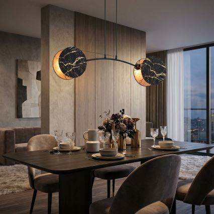 Luster na lanku MOTIF 2xE27/15W/230V čierna/zlatá