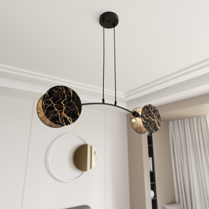 Luster na lanku MOTIF 2xE27/15W/230V čierna/zlatá