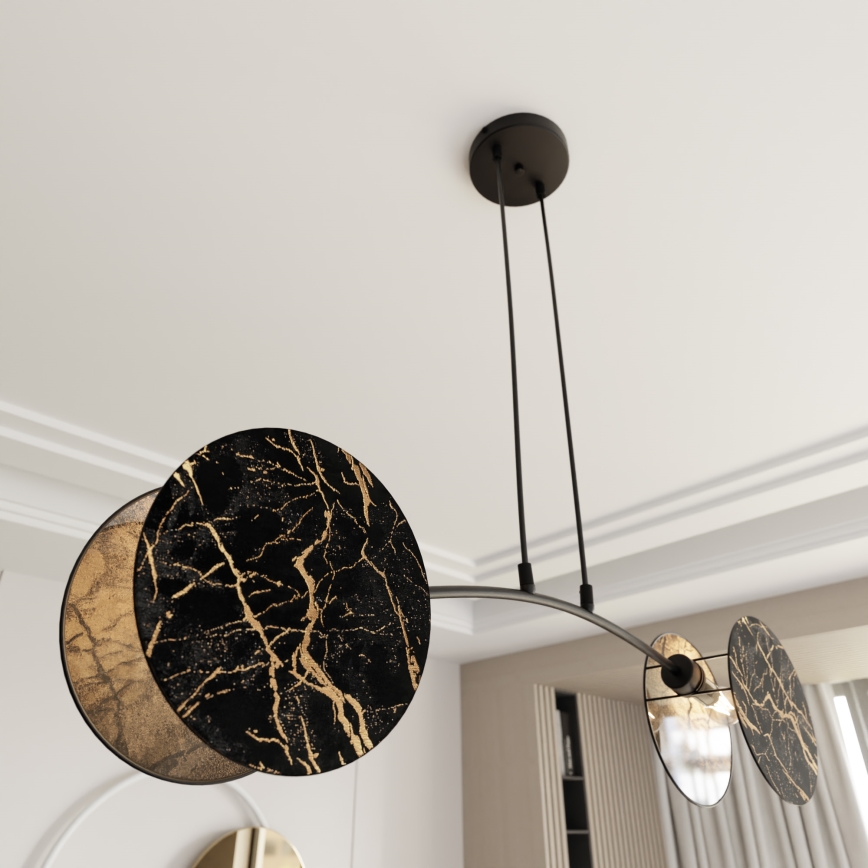 Luster na lanku MOTIF 2xE27/15W/230V čierna/zlatá