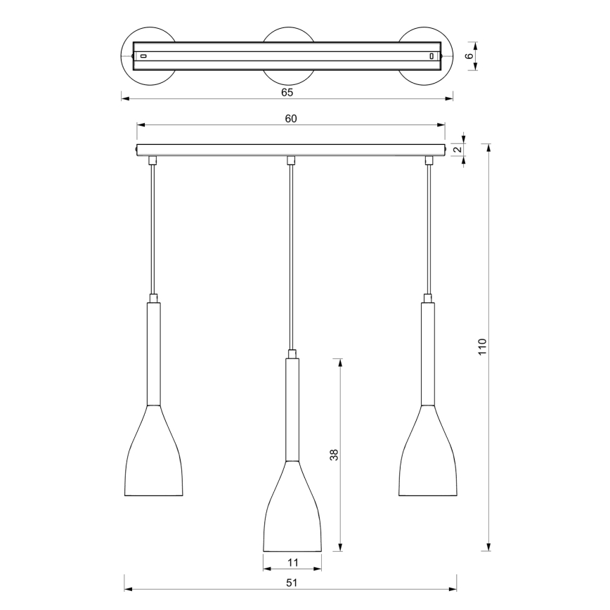 Luster na lanku MUZA NEW 3xE27/60W/230V biela