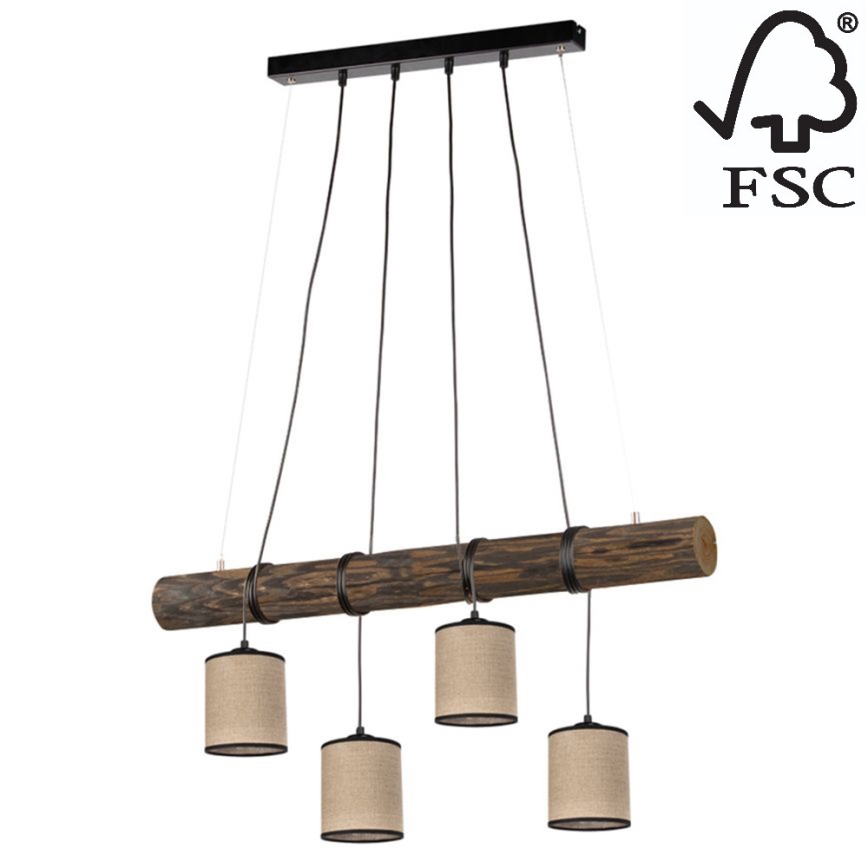 Luster na lanku NEGRO 4xE27/25W/230V borovica – FSC certifikované