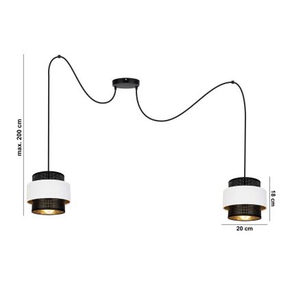 Luster na lanku NESS 2xE27/60W/230V pavúk čierna/biela