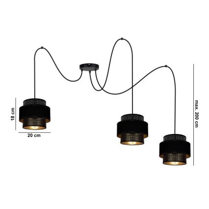 Luster na lanku NESS 3xE27/60W/230V pavúk čierna