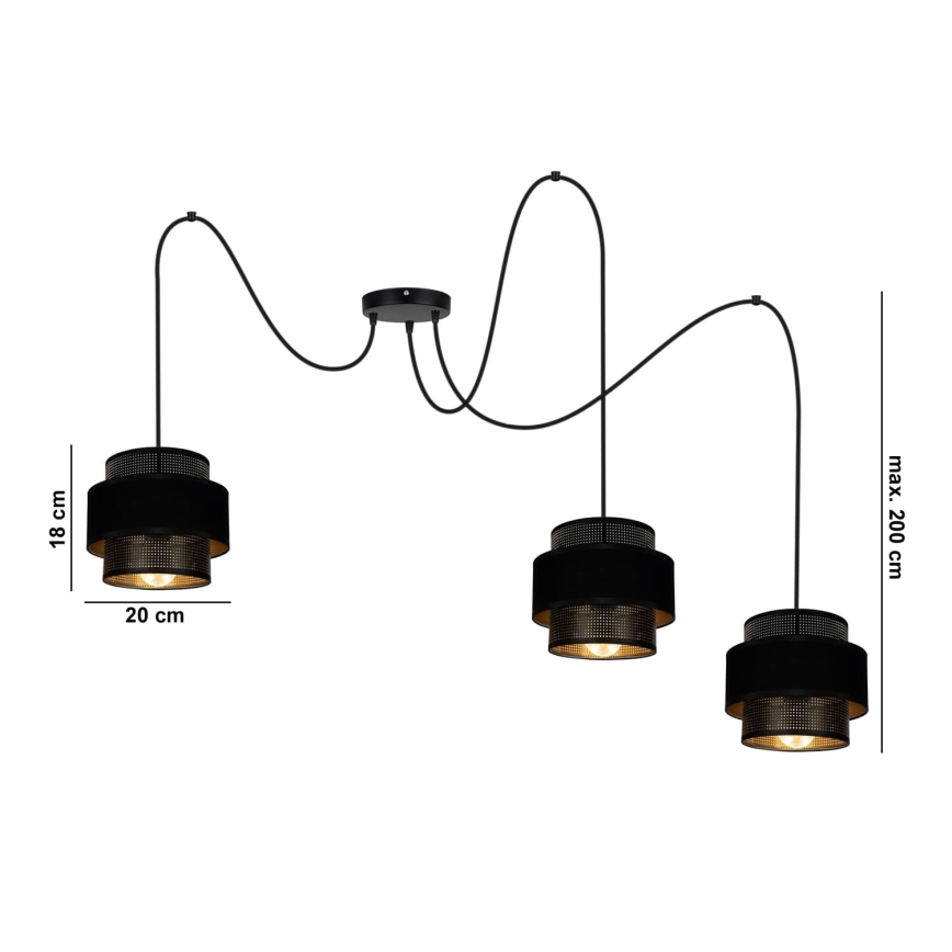 Luster na lanku NESS 3xE27/60W/230V pavúk čierna