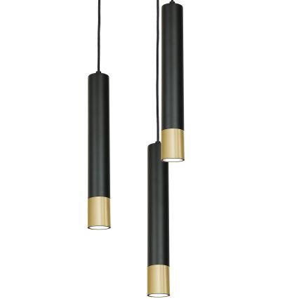 Luster na lanku NEST 3xGU10/8W/230V čierna/zlatá okrúhly