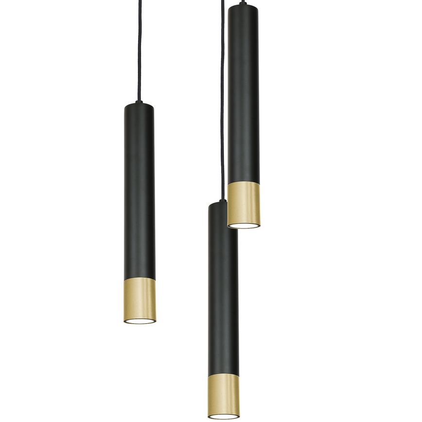 Luster na lanku NEST 3xGU10/8W/230V čierna/zlatá okrúhly