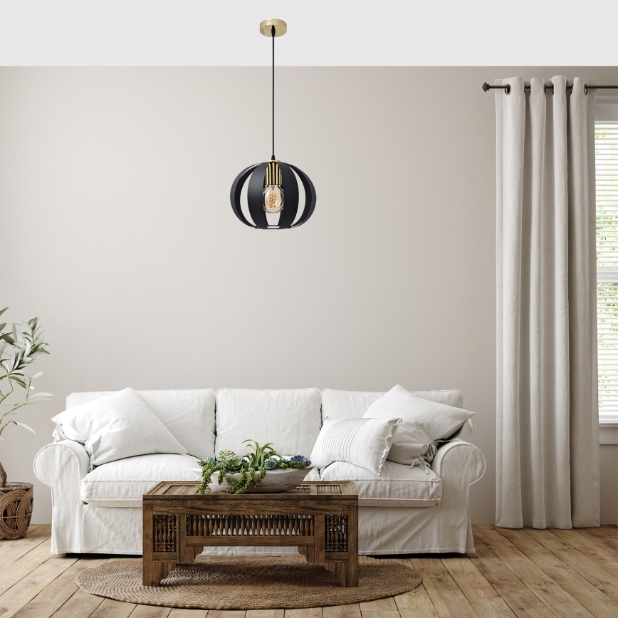 Luster na lanku NEWTON 1xE27/15W/230V čierna/zlatá