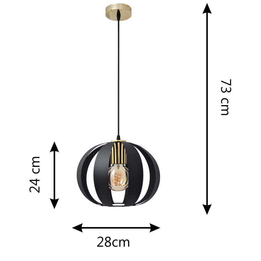 Luster na lanku NEWTON 1xE27/15W/230V čierna/zlatá