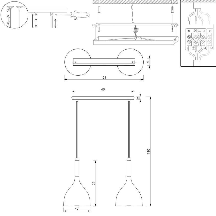 Luster na lanku NOAK 2xE27/15W/230V biela/lesklý chróm