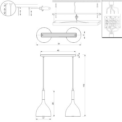 Luster na lanku NOAK 2xE27/15W/230V biela/zlatá