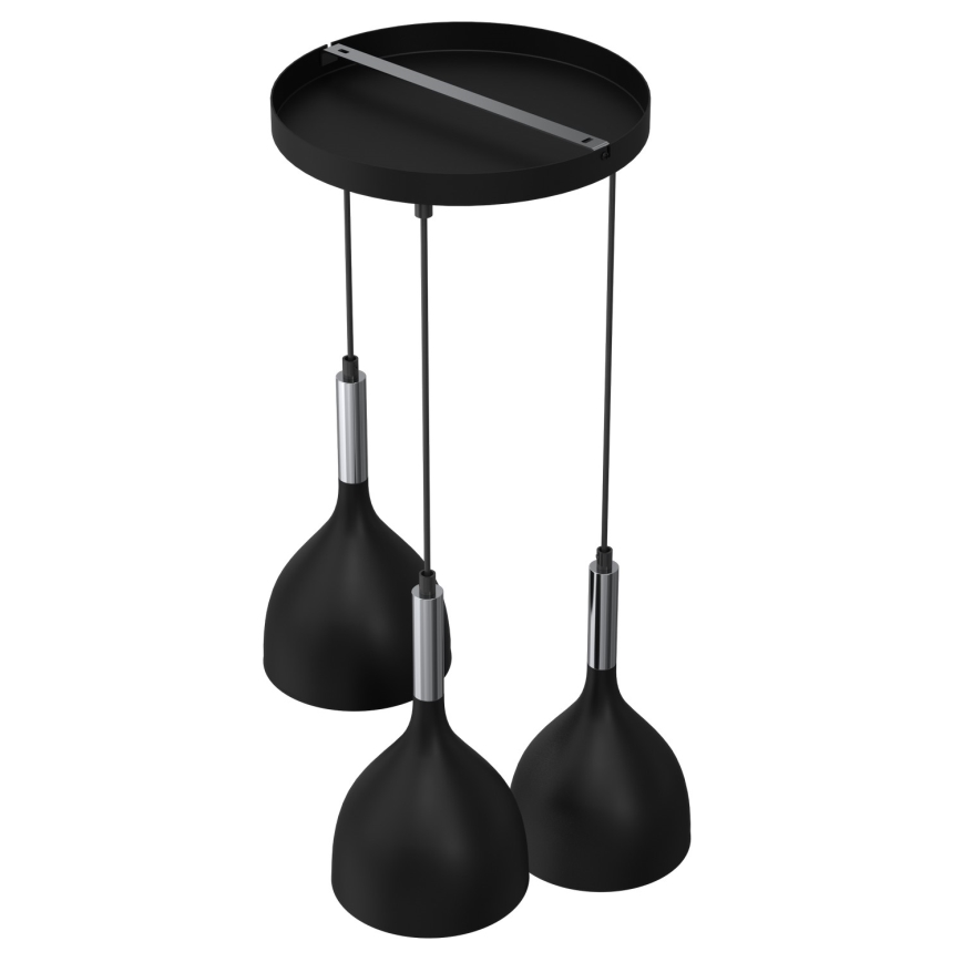 Luster na lanku NOAK 3xE27/15W/230V čierna/lesklý chróm