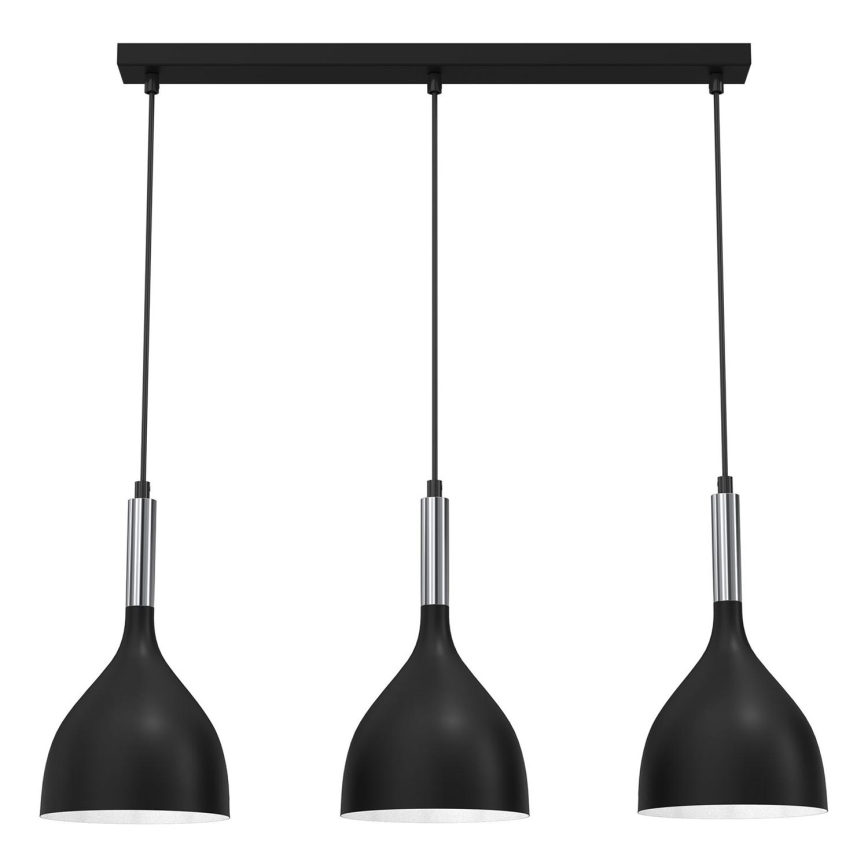 Luster na lanku NOAK 3xE27/15W/230V čierna/lesklý chróm
