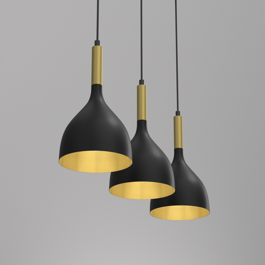 Luster na lanku NOAK 3xE27/15W/230V čierna/zlatá