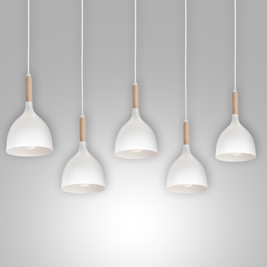 Luster na lanku NOAK 5xE27/15W/230V biela/buk